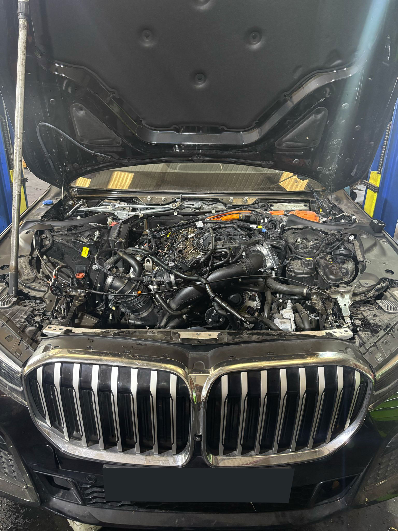 BMW engine bay with hood open