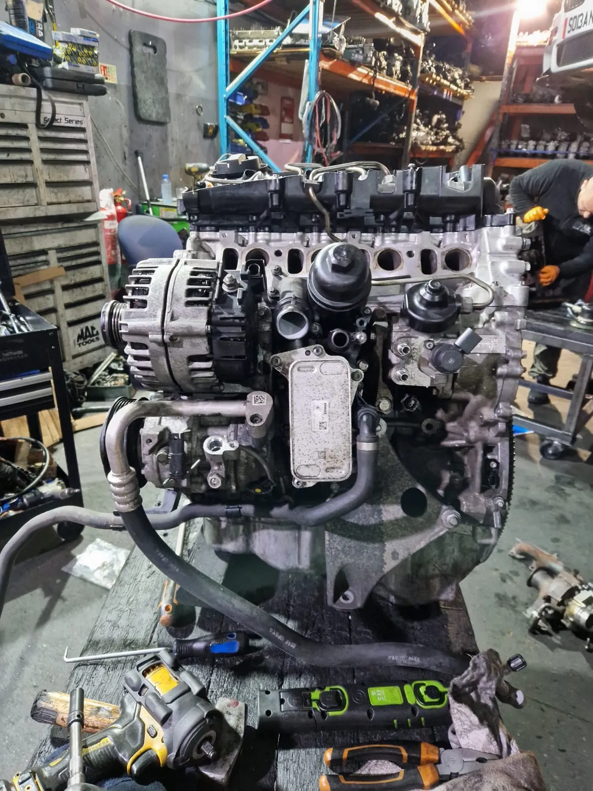 BMW N47D20C engine rear view and oil cooler