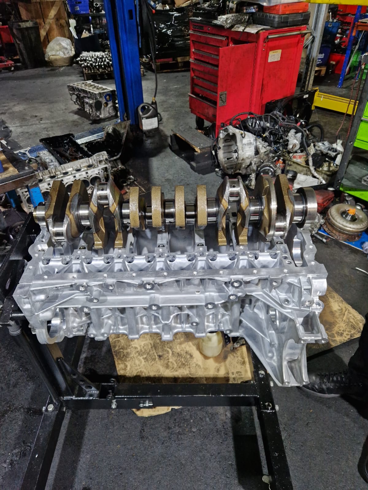 BMW crankshaft installed in block.