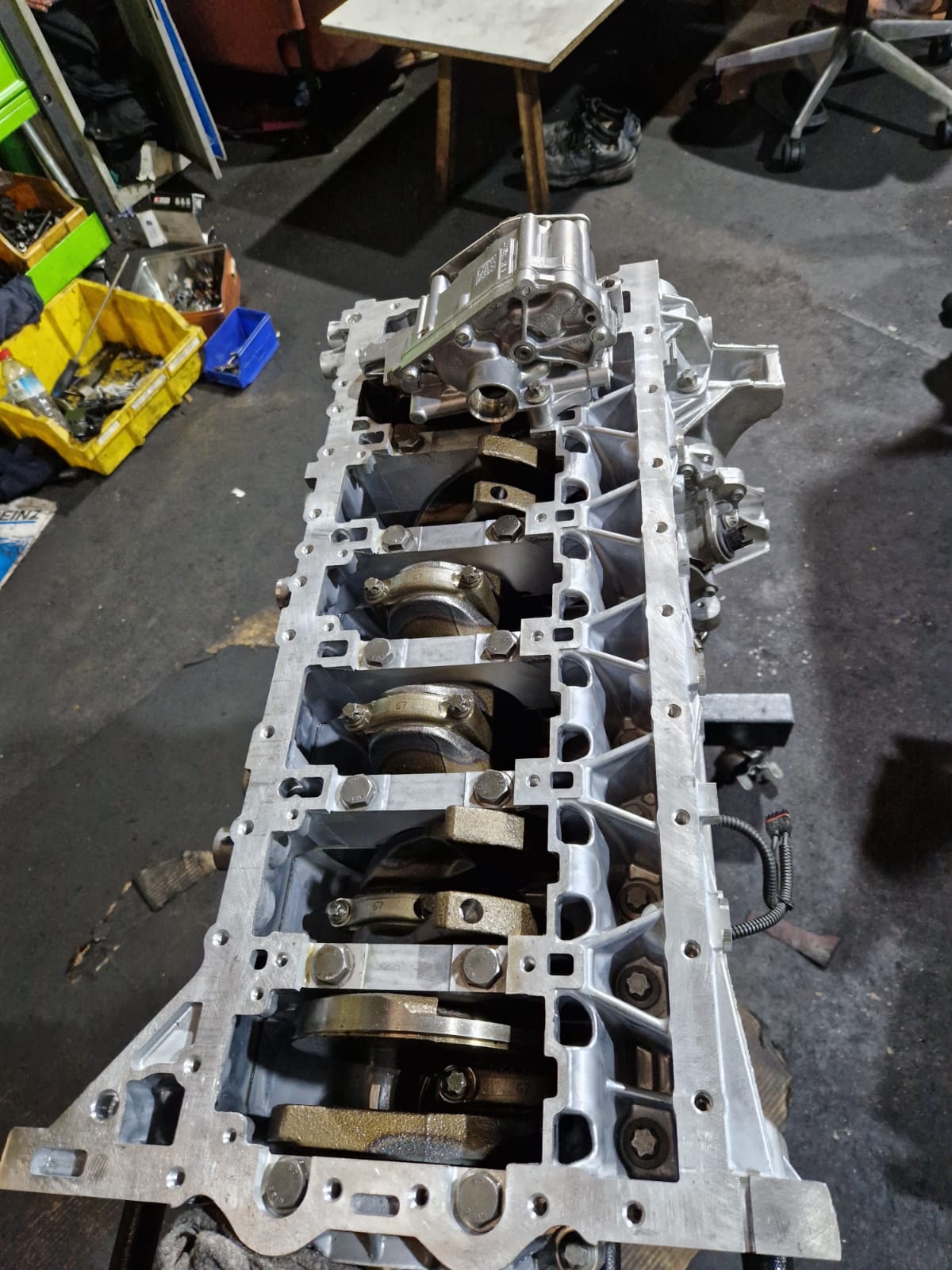 BMW engine bottom end assembly.